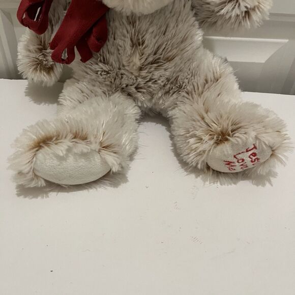 Fiesta Moose Plush Jesus Loves You Tan Brown White Fuzzy Red Scarf 14" - Picture 3 of 8